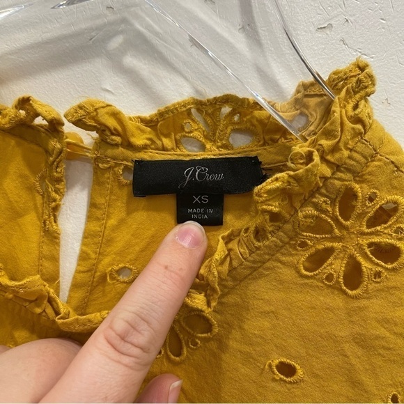 J. Crew Mustard Yellow Eyelet Ruffle Top Size XS - Picture 6 of 7